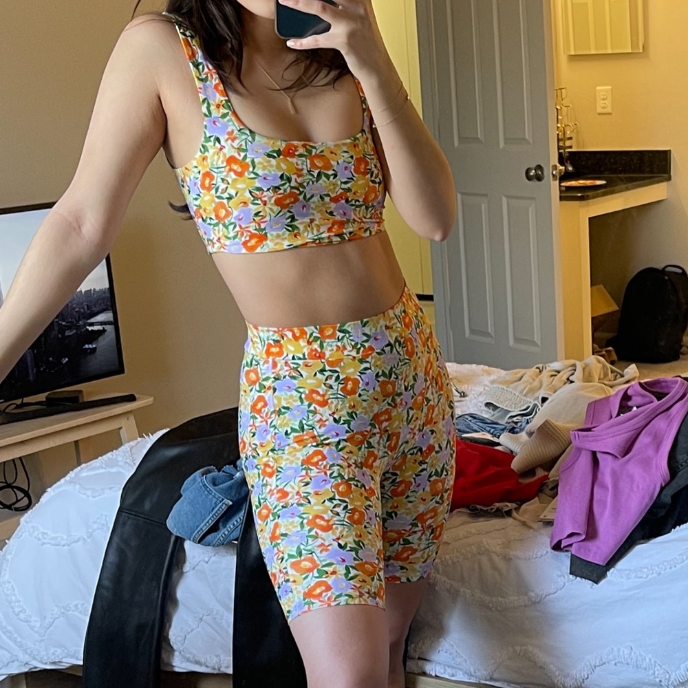 Floral bike shorts & tank set